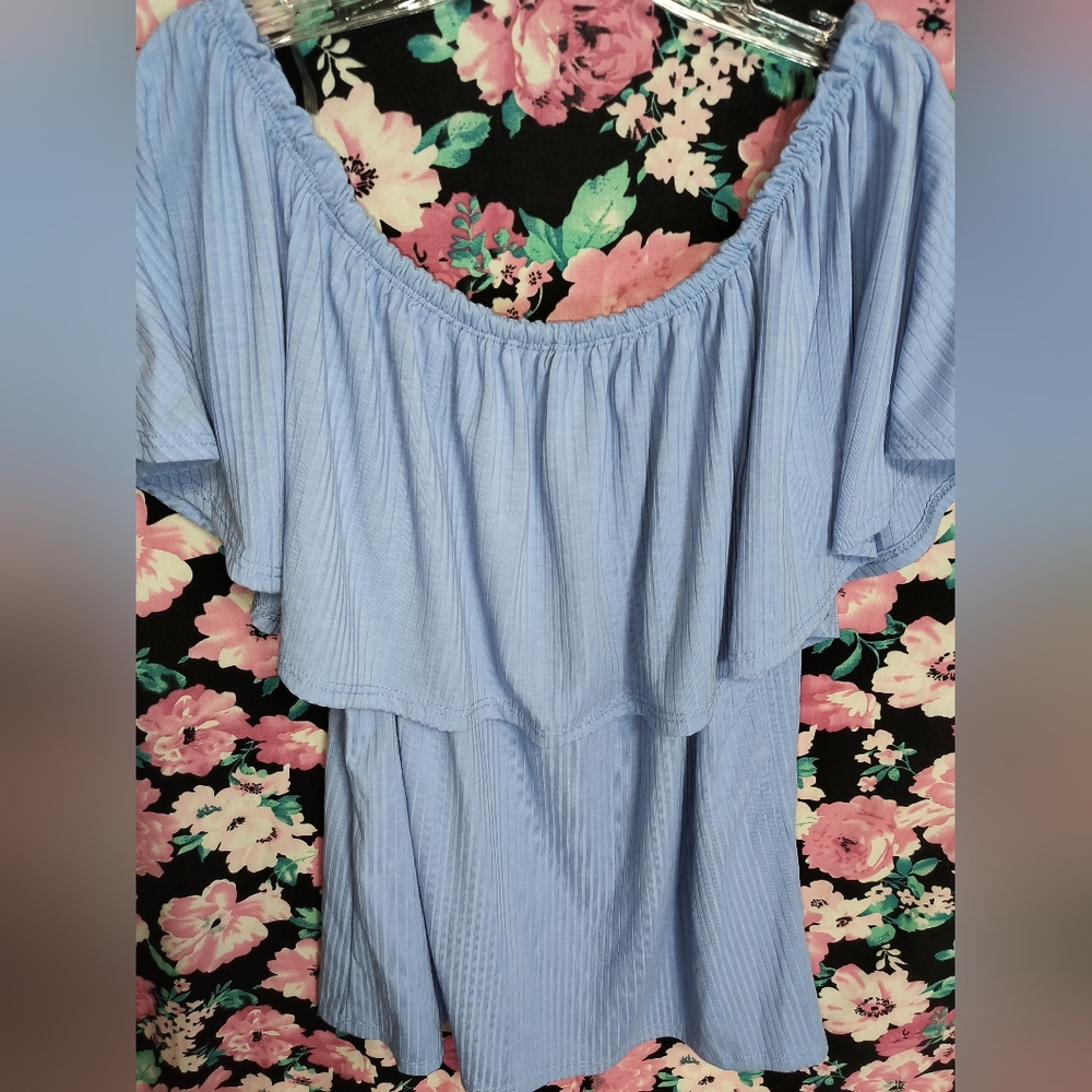 Ashley Stewart Blue Off-Shoulder Top